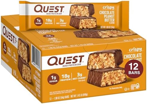 Quest Nutrition Crispy Chocolate Peanut Butter Hero Protein Bar, 18g Protein, 1g Sugar, 3g Net Carb, Gluten Free Protein Snack, Keto Friendly, 12 Count - Image 2