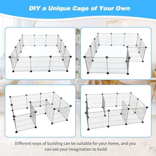 Pet Playpen with Mat, Small Animal Cage with Mat, Guinea Pig Cages, Puppy Pen for Indoors with Colorful Mat, 12 Panels Interior Metal Wire Yard Fence - Image 6