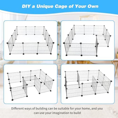 Pet Playpen with Mat, Small Animal Cage with Mat, Guinea Pig Cages, Puppy Pen for Indoors with Colorful Mat, 12 Panels Interior Metal Wire Yard Fence - Image 6