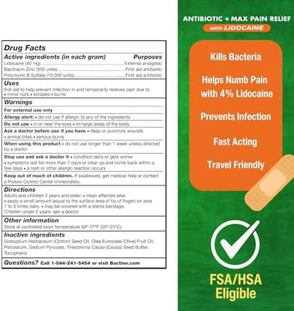Bactine MAX topical numbing ointment tube for first aid care