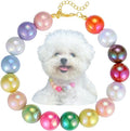 Kepudengen pet fashion necklace front view showcasing vibrant candy colored beads on a small white dog