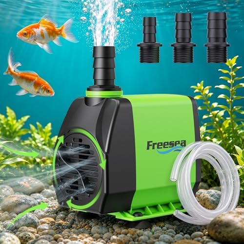 FREESEA pond pump side view highlighting the adjustable water flow rate control knob.