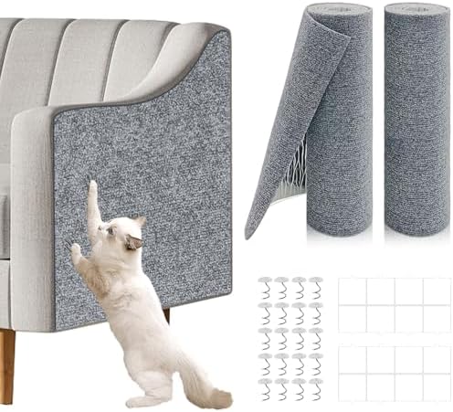 Trimmable cat scratch furniture protector being cut to size with scissors.