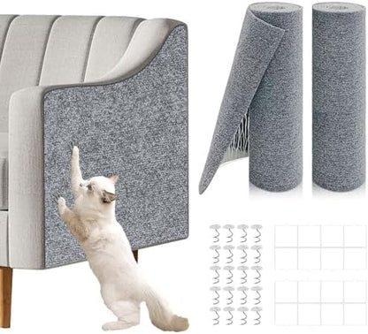 Trimmable cat scratch furniture protector being cut to size with scissors.