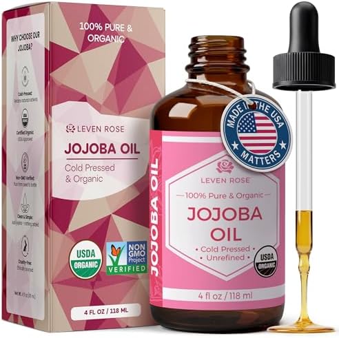 Leven Rose Jojoba Oil front view bottle with dropper.