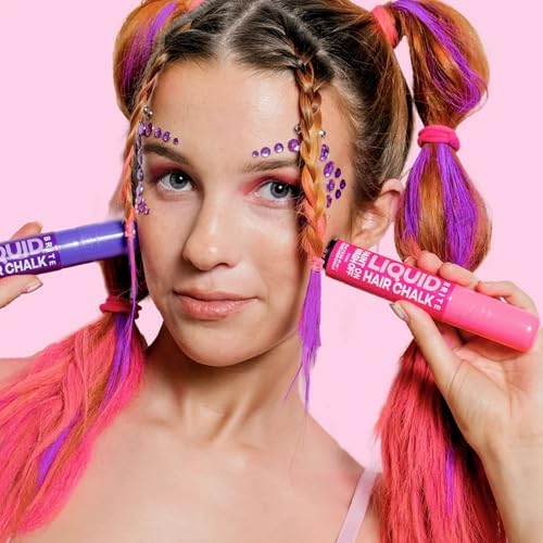 Close up of vibrant purple hair chalk liquid texture