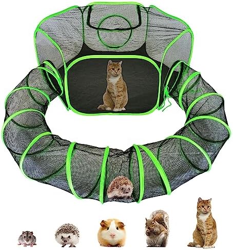Small Animal Playpen Guinea Pig Hedgehog Cage Rabbit Cage with Fun Surround Tunnel Breathable & Transparent Pop Open Exercise Yard Fence with Top Cover Anti Escape - Image 2