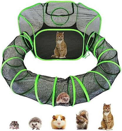 Small Animal Playpen Guinea Pig Hedgehog Cage Rabbit Cage with Fun Surround Tunnel Breathable & Transparent Pop Open Exercise Yard Fence with Top Cover Anti Escape - Image 2