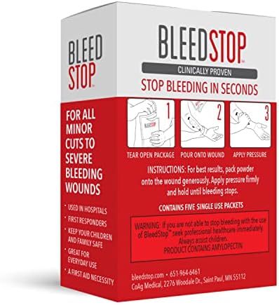 Individual 15 gram packets of BleedStop trauma powder for wound care