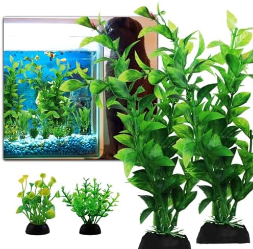 QUOZUO layered aquascaping design utilizing small and large green faux plants.