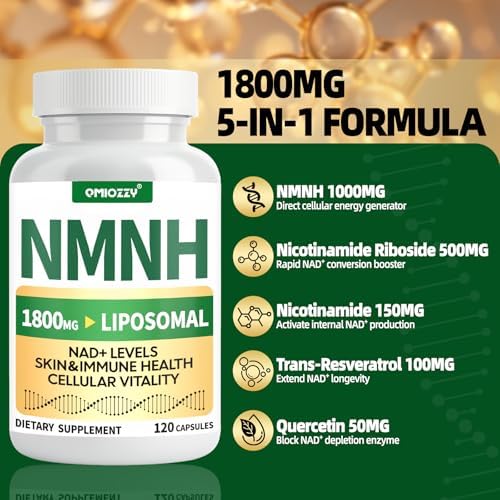 Qmiozzy Nurafuse NMNH Supplement 1000mg promotional layout with 120 count badge