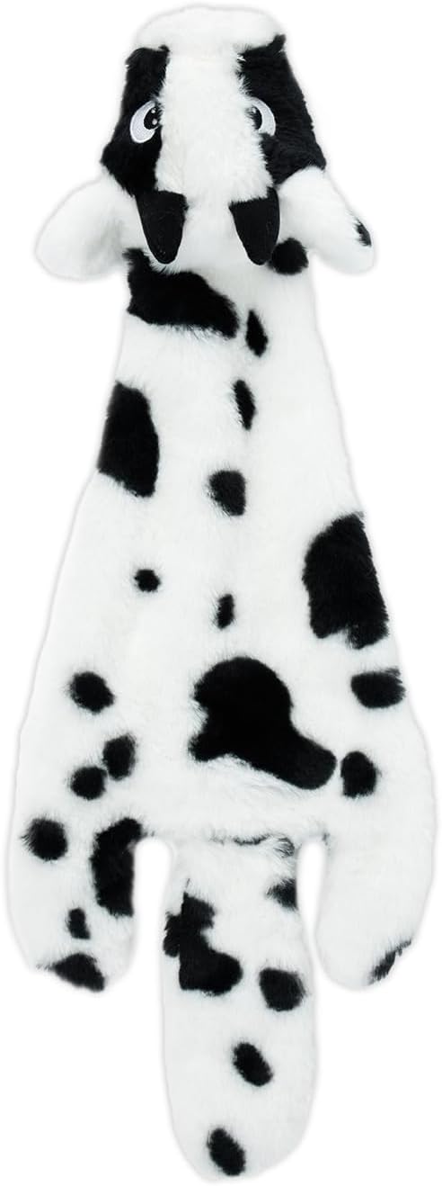Stuffless squeaky dog toy flat layout displaying head and tail squeaker placement