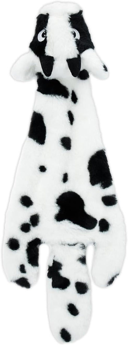 Stuffless squeaky dog toy flat layout displaying head and tail squeaker placement
