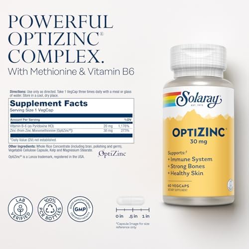 Solaray OptiZinc 60 vegetable capsules back label details with supplement facts and ingredients