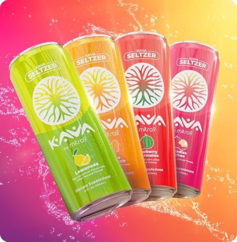 Authentic USA imported Mitra9 kava sparkling drink selection on display.