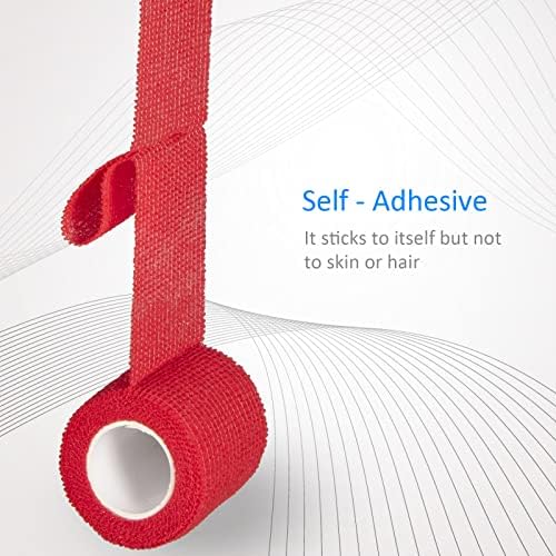 Self adherent cohesive wrap being applied to a human wrist for sports support.