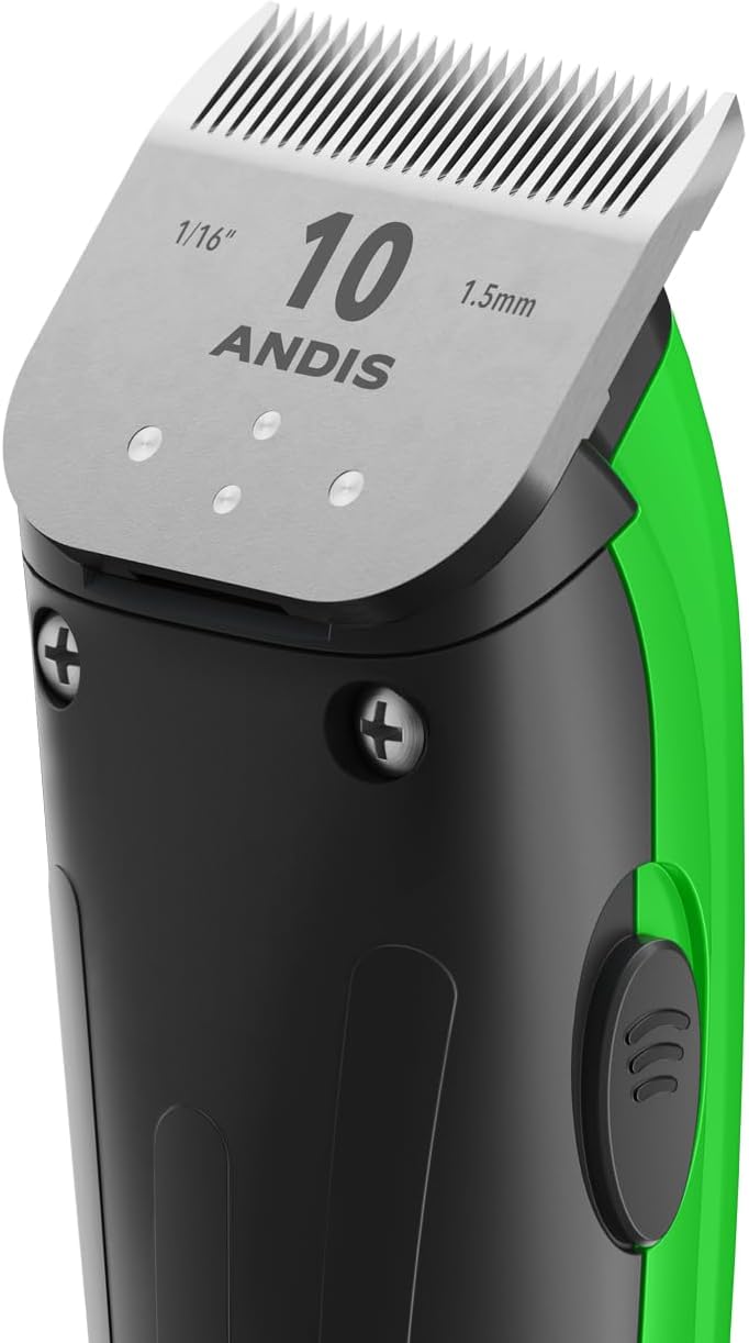 Complete set of four attachment combs and steel comb included in the Andis grooming box.
