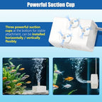 Novique small pond water pump installed vertically inside a clear glass aquarium tank setup.