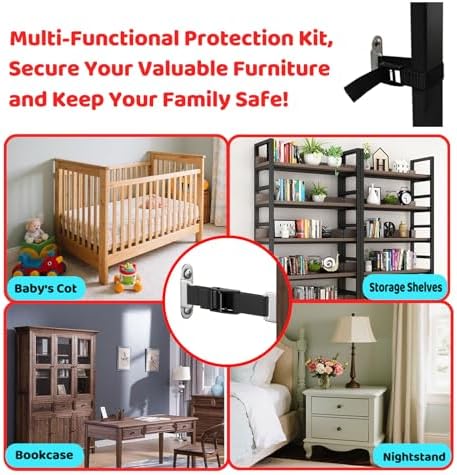 Heavy duty anti tip wall anchors with non slip buckles securing a tall bookshelf