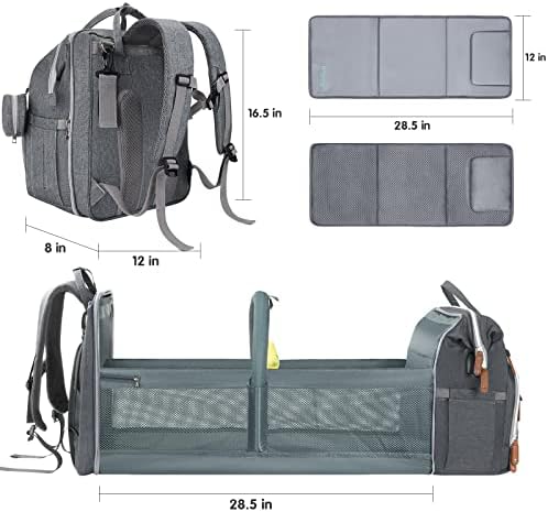 External USB charging port feature on the side of the pale grey backpack