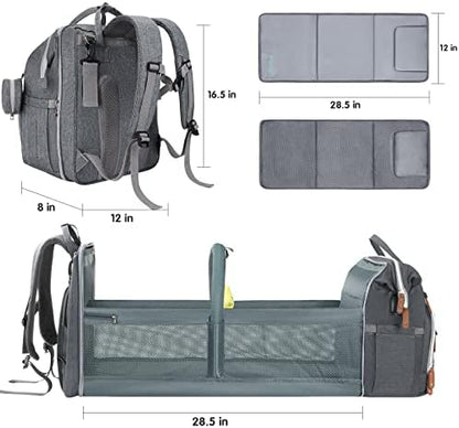 Premium DERJUNSTAR backpack attached to a stroller handlebar using the built-in travel straps.