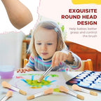 Detailed shot of the non toxic vegan bristles and durable metal ferrule connection on the kids paintbrush