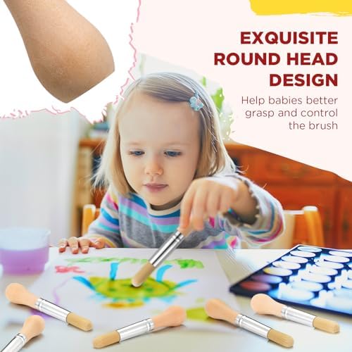 Detailed shot of the non toxic vegan bristles and durable metal ferrule connection on the kids paintbrush