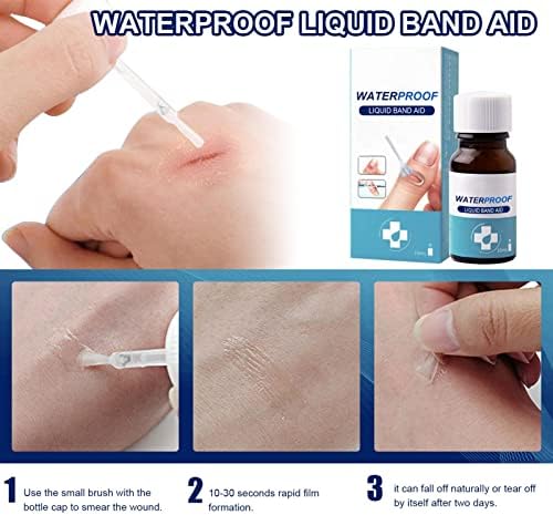 Water resistant liquid plaster sealing a scrape on a hand during washing under running water.