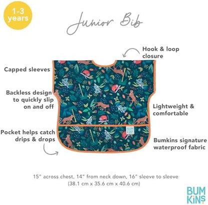 Close up of the lightweight stain resistant fabric on the Bumkins junior messy play bib