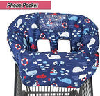 Close up view of the front storage zipper pouch on the blue whale baby cover
