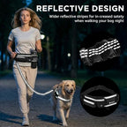 Padded waist pack handle and adjustable straps on the Puppalace black dog leash.