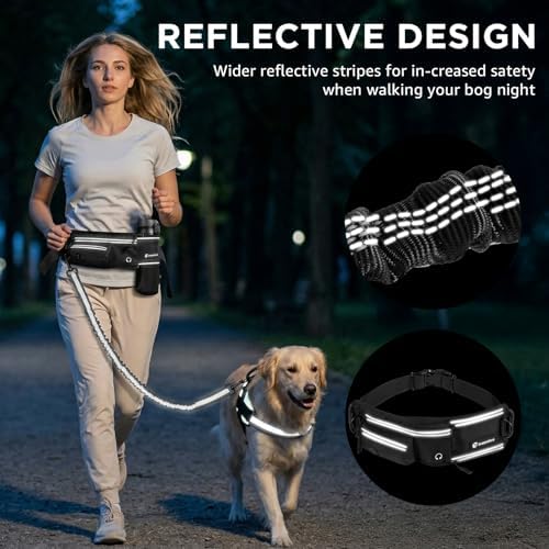 Padded waist pack handle and adjustable straps on the Puppalace black dog leash.