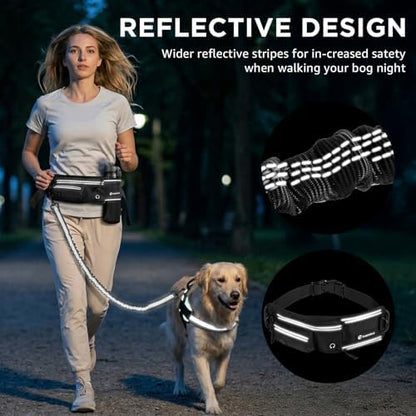 Padded waist pack handle and adjustable straps on the Puppalace black dog leash.