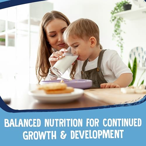 Earth's Best clean label toddler nutritional milk powder container highlighting DHA and prebiotic benefits.
