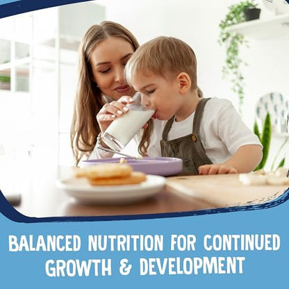 Earth's Best clean label toddler nutritional milk powder container highlighting DHA and prebiotic benefits.