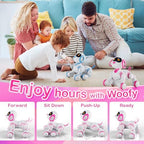 Child playing with Contixo R3 interactive remote control dog