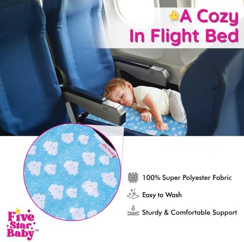 FIVESTARBABY Happy Cloud pattern kids flight bed demonstrating secure strap attachment.