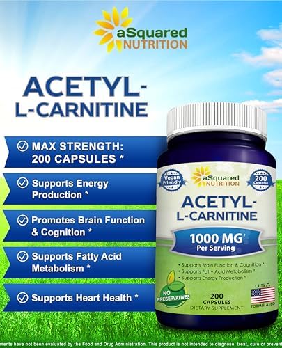 Authentic USA imported aSquared Nutrition ALCAR 1000mg 200 capsules for metabolism