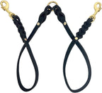Premium brown leather double dog extension lead packaging display for small and medium breeds
