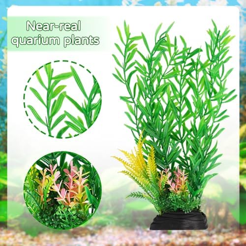 Assorted sizes of green non toxic plastic fish tank accessories arranged from small to large.