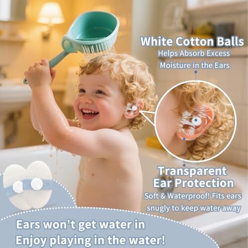 Close up of transparent adhesive baby ear patches for swimming and shower water protection.