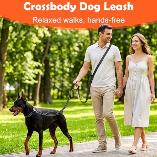 XiaZ heavy duty black pet leash with reflective safety stitching