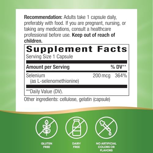 Nature's Way Selenium 100 capsules supplement facts and ingredient label details