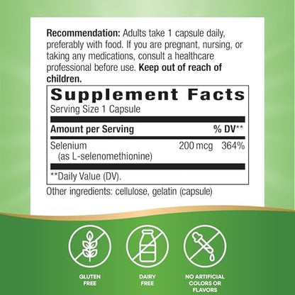 Nature's Way Selenium 100 capsules supplement facts and ingredient label details