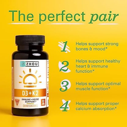 Authentic Zhou Nutrition dietary supplement bottle displaying vegetarian and gluten free icons