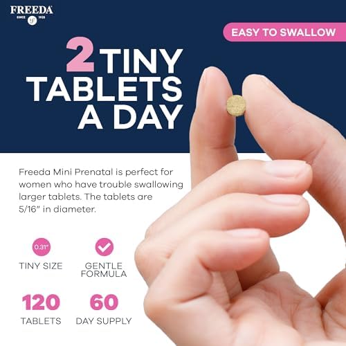 Freeda Mini Prenatal Vitamin tablet size comparison view