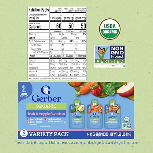 Gerber baby food pouch ingredient details and nutrition facts