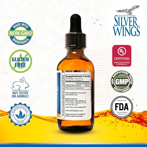 Natural Path Silver Wings Colloidal Silver 50ppm amber glass bottle with dropper cap