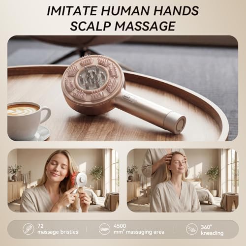 Side profile of the cordless waterproof scalp massager brush in champagne gold