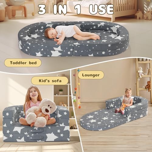 Tykacna foldable toddler bed side profile highlighting the 3-inch thick protective safety foam guardrails.